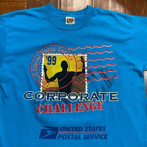 Fruit Of The Loom Vintage 1999 USPS Post Office Teal Blue Tee Men's Size Large - Picture 2 of 7